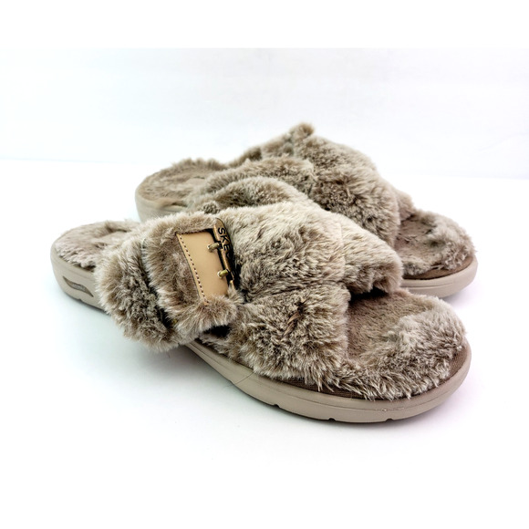 Skechers Go Lounge Womens Size 8 Tan Slip On Faux Fur Slippers Sandals SN175100 - Picture 1 of 9
